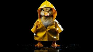 a duck in a raincoat with a hood and a hood photo