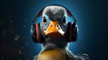 a duck with headphones and glasses photo