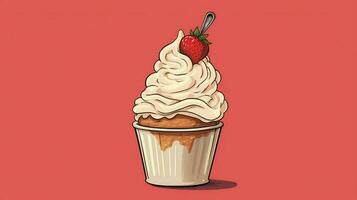 a drawing of whipped cream with a strawberry photo