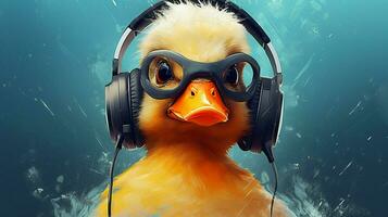 un Pato con auriculares y lentes foto