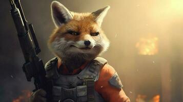 a fox with a gun on his head photo