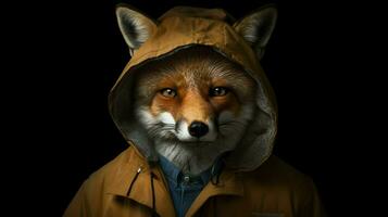 a fox in a jacket with a hood and a hood photo