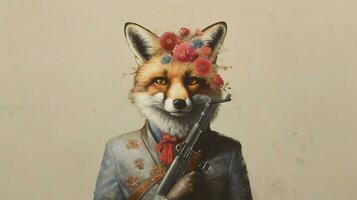 a fox with a gun on his head photo