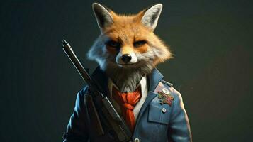 a fox with a gun on his head photo