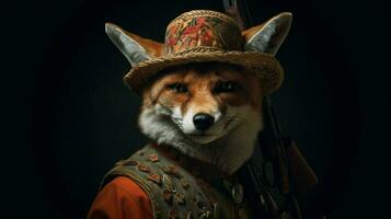 a fox with a gun on his head photo