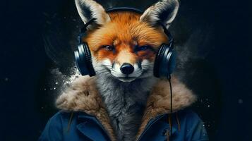 a fox with a headphones and a jacket photo