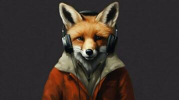 a fox with a headphones and a jacket photo