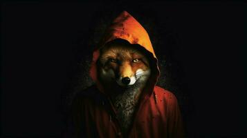 a fox with a hood and a hood photo