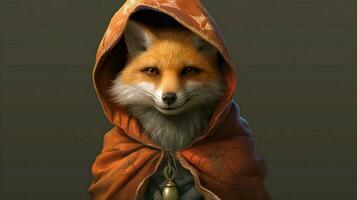 a fox with a hood and a hood photo