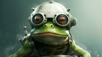 a frog with a helmet and glasses photo