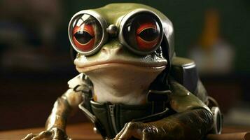 a frog with a helmet and glasses photo