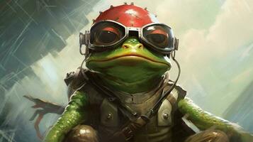 a frog with a helmet and glasses photo