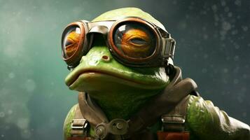 a frog with a helmet and glasses photo