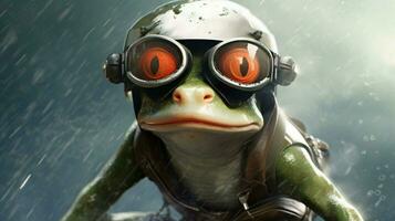 a frog with a helmet and glasses photo