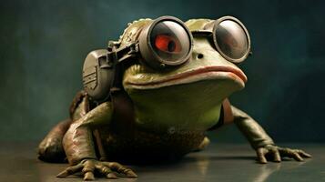 a frog with a helmet and glasses photo