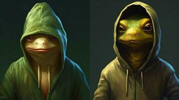 a frog with a hoodie and a hoodie that says frog on photo