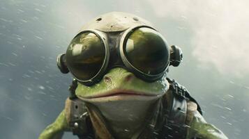 a frog with a helmet and glasses photo