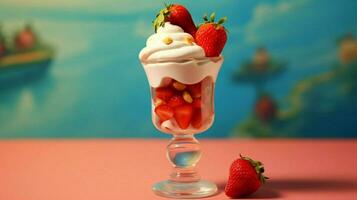 a glass of strawberry parfait with strawberries photo