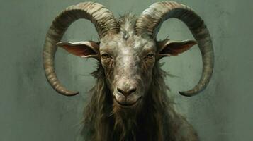 a goat with a face and horns photo