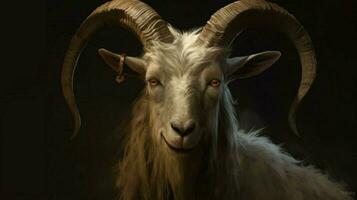 a goat with a face and horns photo