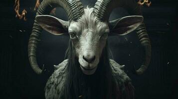 a goat with a face and horns photo