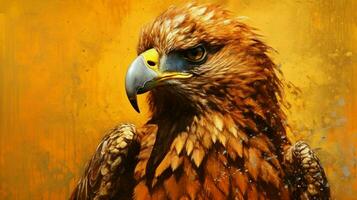 a golden eagle with a yellow background photo