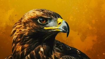 a golden eagle with a yellow background photo