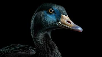 a goose with a blue background and a black background photo