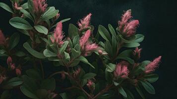 a green plant with pink flowers on it photo