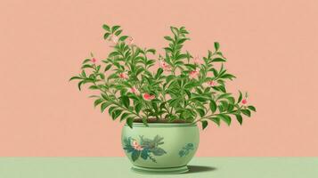 a green plant with pink flowers on it photo