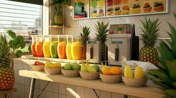 a juice bar featuring fresh vegetable and fruit photo