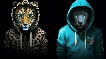 a leopard with a hoodie and a hoodie photo
