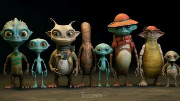 a lineup of diverse aliens each with its own unique photo