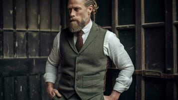 a man wearing a vest from the brand wool company photo