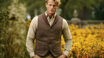 un hombre vistiendo un chaleco desde el marca lana empresa foto