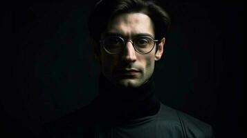 a man wearing glasses and a black turtleneck photo
