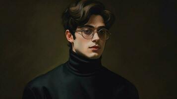 a man wearing glasses and a black turtleneck photo