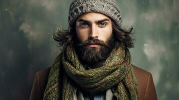 un hombre con un barba y un bufanda foto