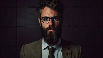 un hombre con un barba y lentes es vistiendo un camisa foto