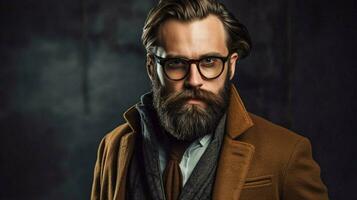 un hombre con un barba vistiendo lentes y un chaqueta foto