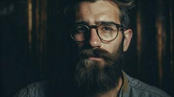 un hombre con lentes y un barba foto