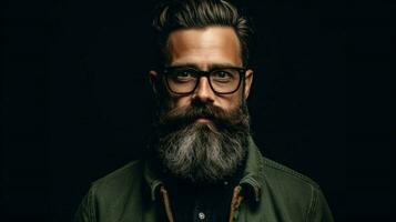 un hombre con lentes y un barba foto
