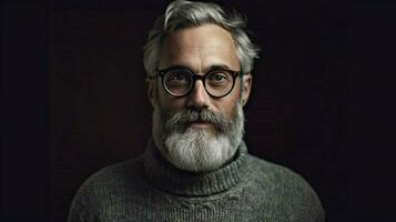 un hombre con lentes y un barba vistiendo un suéter foto