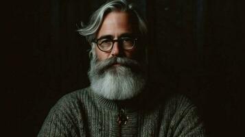 un hombre con lentes y un barba vistiendo un suéter foto