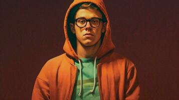 a man with glasses and a hoodie that saysim a boy photo