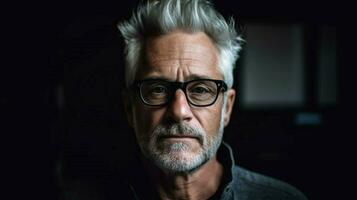 a man with grey hair and glasses looks photo
