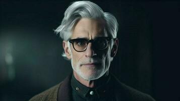 a man with grey hair and glasses looks photo