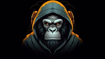 a monkey in a hoodie and hoodie with a logo on it photo