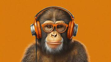 a monkey with headphones and glasses photo