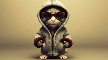 a mouse in a hoodie with a hoodie and glasses photo